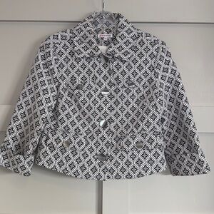 Georgiou Studio Blazer Jacket Black White Geometric Button Up Women’s Size 4